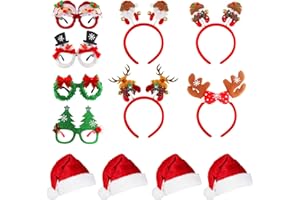 Xijuer 12PCS Christmas Headbands Christmas Hat Christmas Party Glasses Frames Set, Christmas Party Supplies