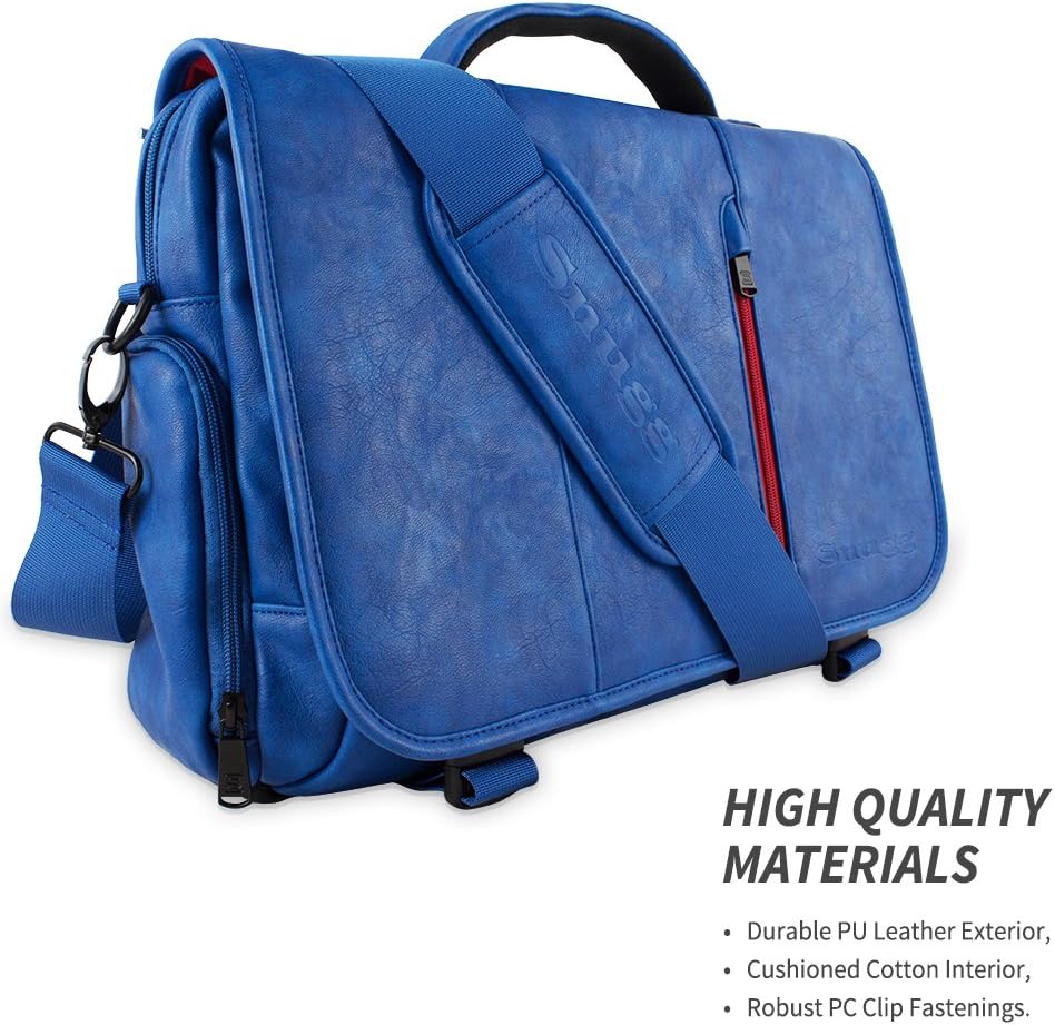 Laptop Bag, Snugg8482; Crossbody Shoulder Messenger Bag in Blue Leather - Fits Laptops up to 15.6"