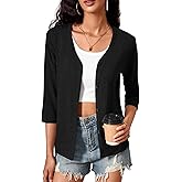 Witsmile 3/4 Sleeve Cardigan for Women Lightweight Button Down Cardigan Knit Shrugs Sweater Tops