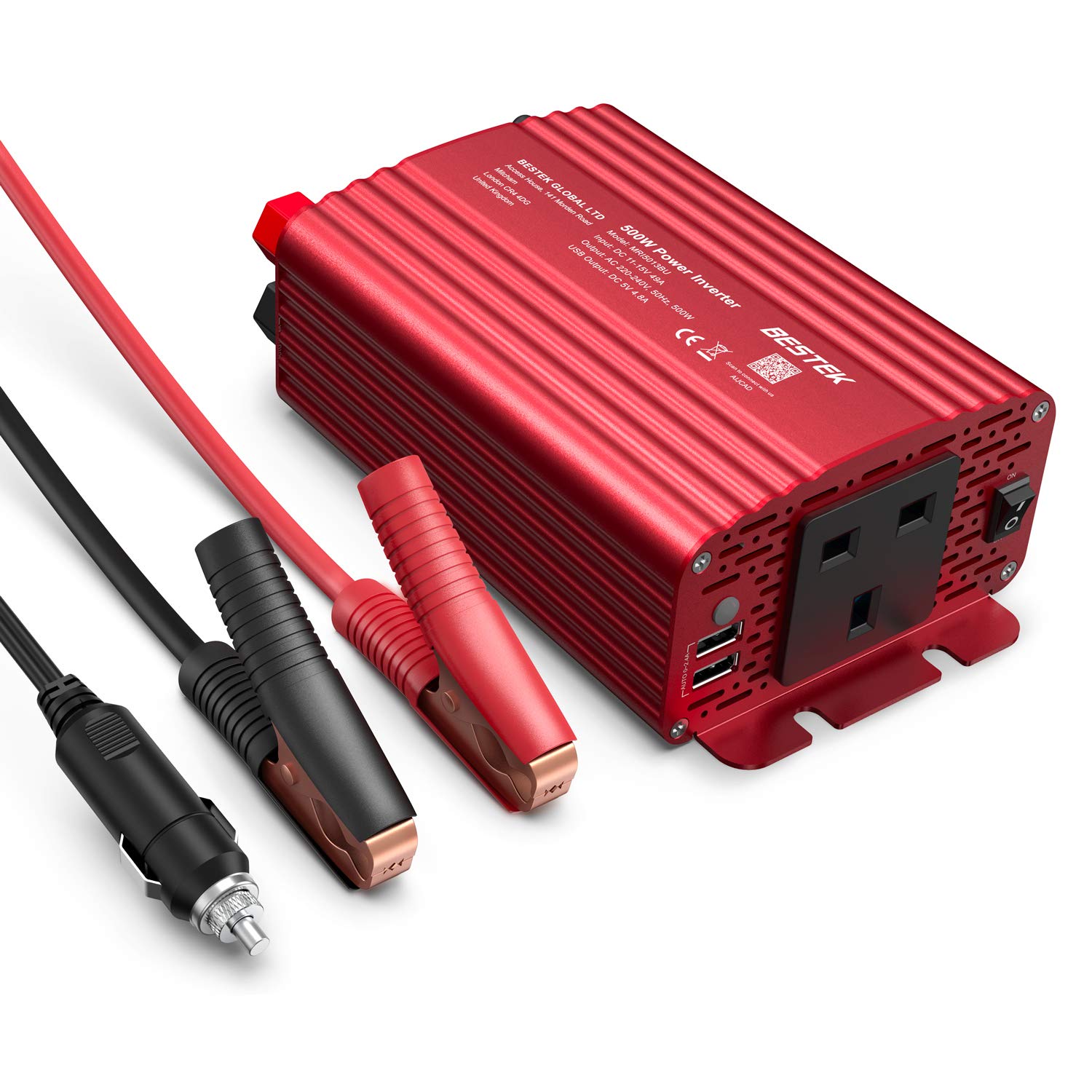 BESTEK 500W Car Vehicle Power Inverter DC 12V to AC 230V 240V Converter Car Charger Lighter Adapter with Dual USB Ports