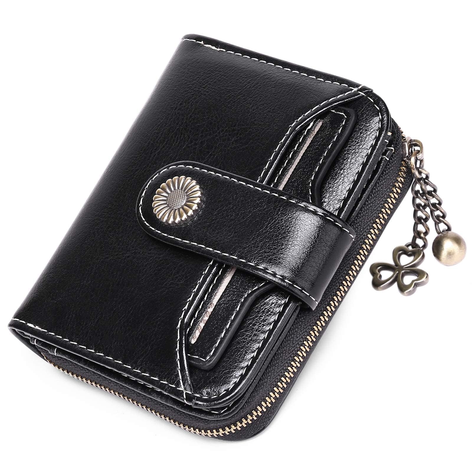 SENDEFN Purses for Women Genuine Leather Small Bifold Compact Womens Wallet with RFID Protection Black