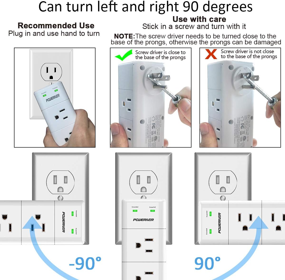 Surge Protector Wall Mount, Outlet Splitter with Rotating Plug