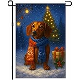 IVN Christmas Dog Garden Flag 12x18 Inch Double Sided Brown Dachshund Winter Holiday Seasonal Decorations Outdoor Yard Flag for Outside Home Front Door Lawn Porch Patio Welcome Decor