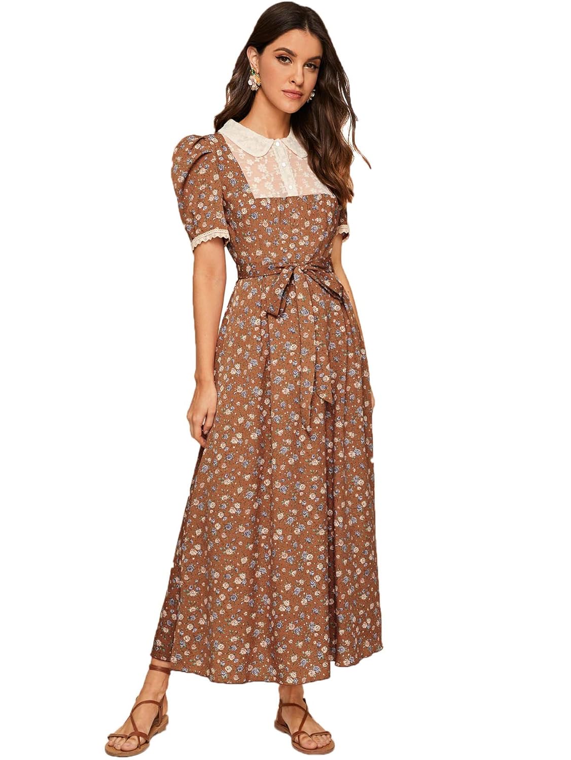 contrast lace floral print dress