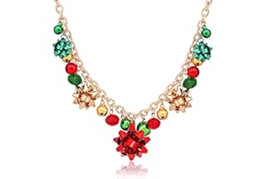 XOCARTIGE Christmas Necklace X-Mas Jingle Bell Necklaces Present Bow Pendant Necklace Present for Women Girls