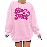 VILOVE Valentine Sweatshirts for Women Be Mine Glitter Patch Valentine Shirts Oversized Love Heart Holiday Outfits