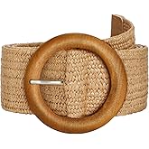 SUOSDEY Straw Woven stretchy Waist Belt for Women Dresses,Wide Boho Braided Elastic Belt with Round Buckle