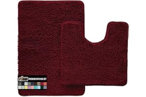 Gorilla Grip Area Rug Set, Soft Chenille 2 Piece Sets, Toilet Base Mat & 30x20 Mat, Absorbent Washable Mats, Microfiber Dries Quickly, Rugs for Home, Kitchen, Bath Tub, Bathroom, Burgundy