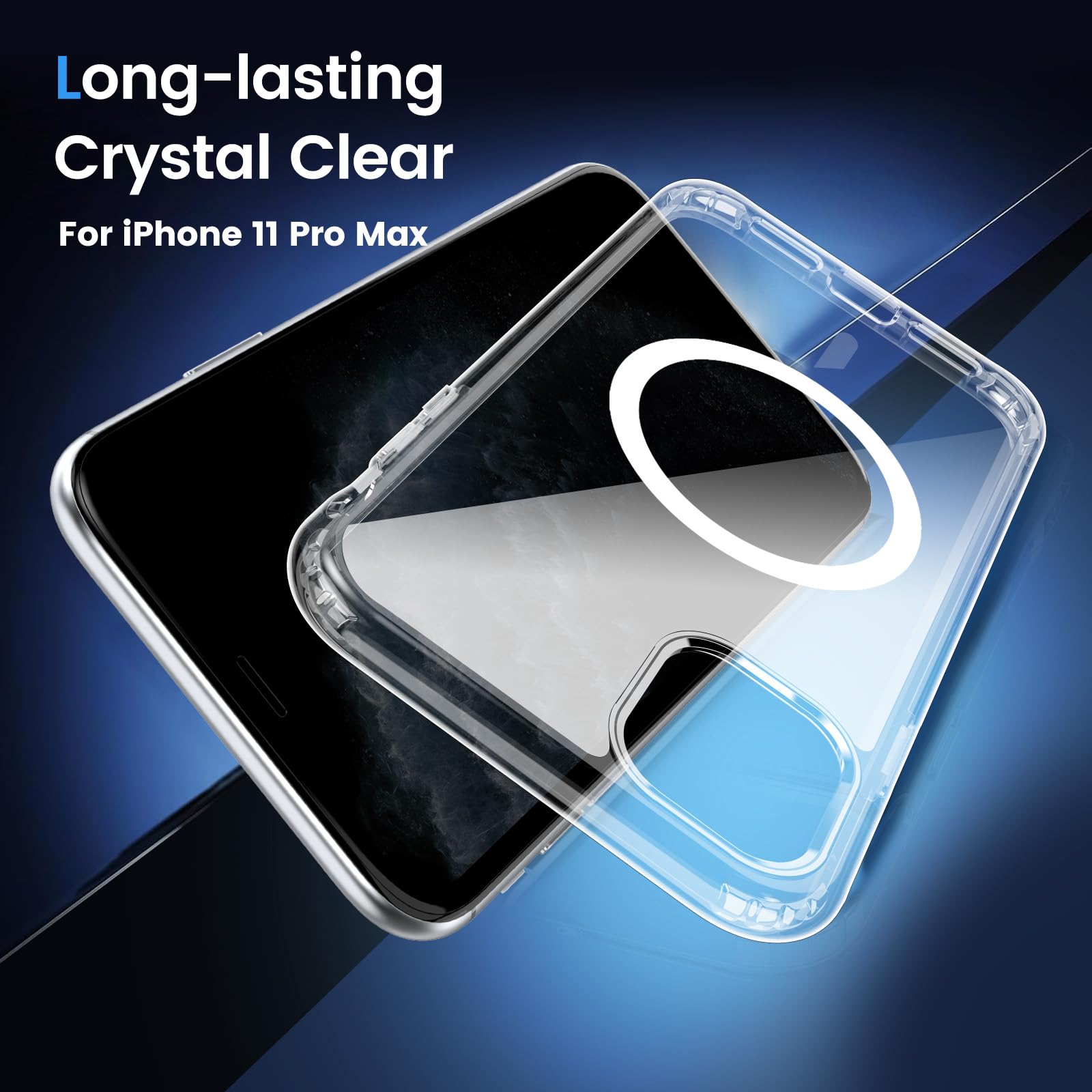 Temdan for iPhone 11 Pro Max Case Clear, Compatible with Magsafe, Anti-Yellowing, Military-Grade Protection, Shockproof Slim Magnetic Phone Case Cover, Transparent