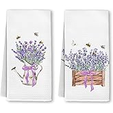 Yjeslw Lavender Floral Kitchen Towels, Cottagecore Country Bee Butterfly Flower Hand Dish Towels Decor, Flower Tea Towel for Kitchen Decorative, Floral Bathroom Decor, 16x24 Inch Set of 2
