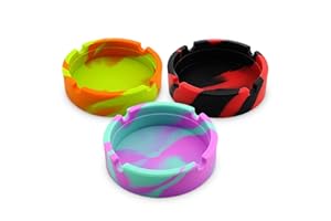 PIKTIME 3Pcs Rubber Ash Tray Outdoors - Multicolor Small Ashtray for Outside Patio, Temperature Resistant Ash Trays for Outside - Flexible & Easy to Clean Silicone Ashtray