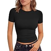 GAYHAY Womens Short Sleeve T Shirt Summer Crop Top Slim Fit Y2K Trendy 2026 | Crew Neck Basic Tees,Soft Stretchy,Workout &amp; Gym &amp; Going Out,Daily Wear,Double Lined Spring Fashion Outfit,Baby Teen Clothes