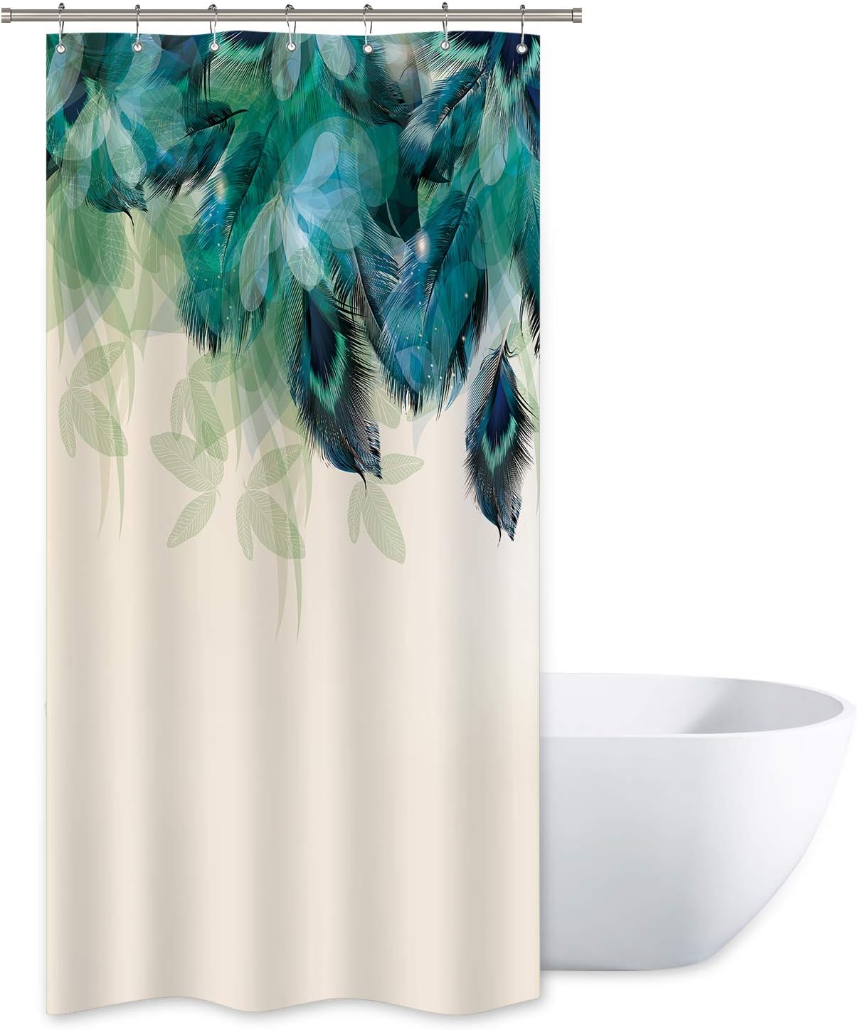 Riyidecor Watercolor Peacock Feather Shower Curtain Teal Blue Turquoise Floral Green Leaf Bathroom Home Decor Set Panel Fabric Woman Waterproof Bathtub 36x72 Inch Included 7 Pack Plastic Shower Hook Amazon Ca Home