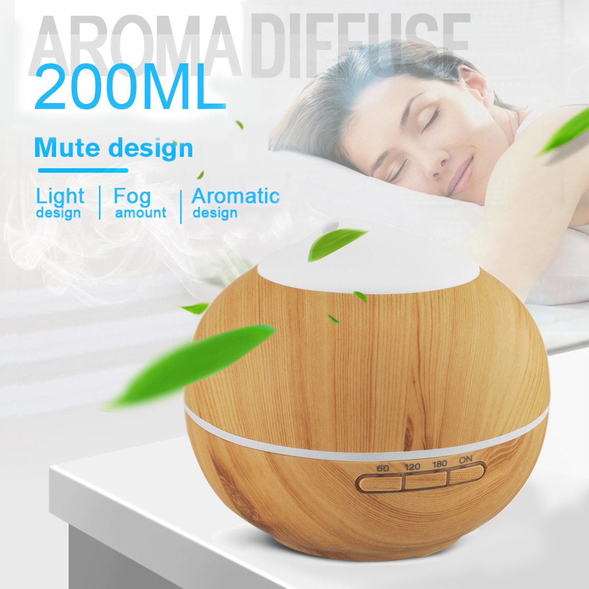 Aroma Diffuser, 200ml Holzmaserung Luftbefeuchter mit Farbenwechselnde Elektrisch Duftlampe 7 Farben für Yoga Salon Spa Wohn Schlaf Bade oder Kinderzimmer Hotel