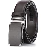 GAEKEAO Ratchet Belts for Men Dress Casual 1 3/12" Adjustable Genuine Leather Slide Buckle Designer Belt with Box Trim to Fit