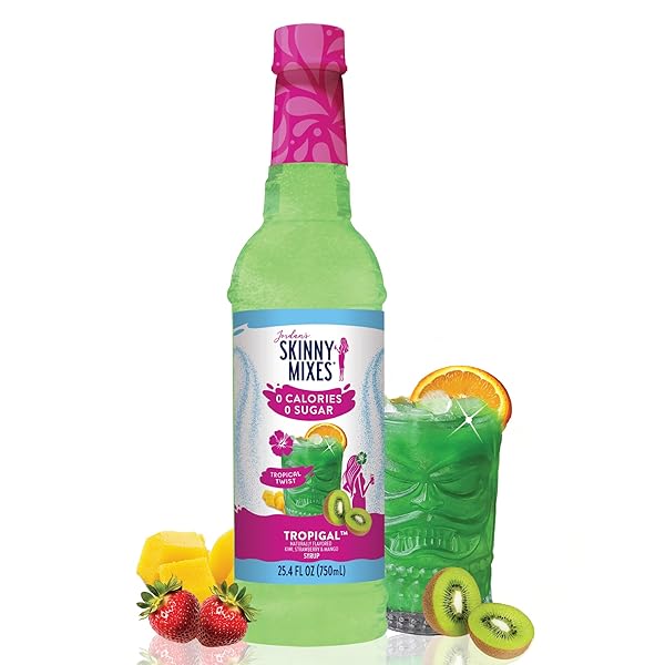 JORDAN’S SKINNY MIXES SUGAR FREE SYRUP, TROPIGAL FLAVOR, TROPICAL FRUIT FLAVORED WATER ENHANCER, DRINK MIX FOR ICE TEA, LEMONADE & MORE, ZERO CALORIE FLAVORING, KETO FRIENDLY, 25.4 FL OZ, 1 PACK