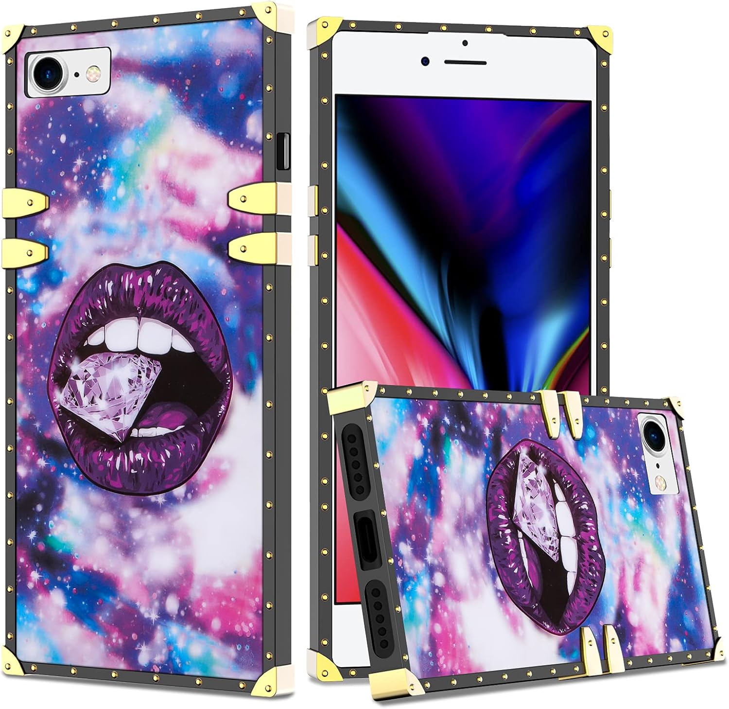 XNMOA for iPhone 7 Case/iPhone 8 Case Luxury Retro Square Case for Women Girls Soft TPU Full Body Shockproof Protective Phone Cover Metal Decoration Corner Case for iPhone 7 and iPhone 8