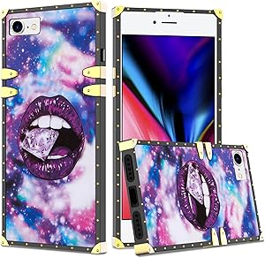 XNMOA for iPhone 7 Case/iPhone 8 Case Luxury Retro Square Case for Women Girls Soft TPU Full Body Shockproof Protective Phone Cover Metal Decoration Corner Case for iPhone 7 and iPhone 8