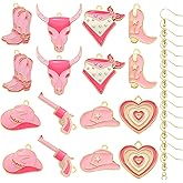 RechicGu 34pcs Western Cowboy Cowgirl Hat Boots charms for jewelry making, Enamel Bull head Heart Pendant Charms for Earrings Bracelet Necklace DIY Crafts