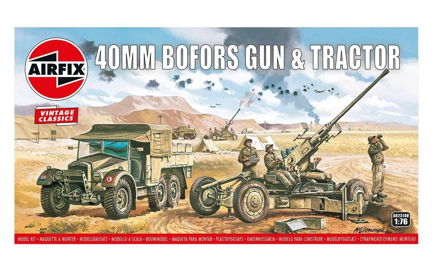 Airfix Vintage Classics Set - A02314V Bofors 40mm Gun & Tractor - Plastic Model Motor Vehicle Kits for Adults & Children 8+, Set Includes 107 Pieces, Sprues & Decals - 1:76 Scale Model Vehicle Set