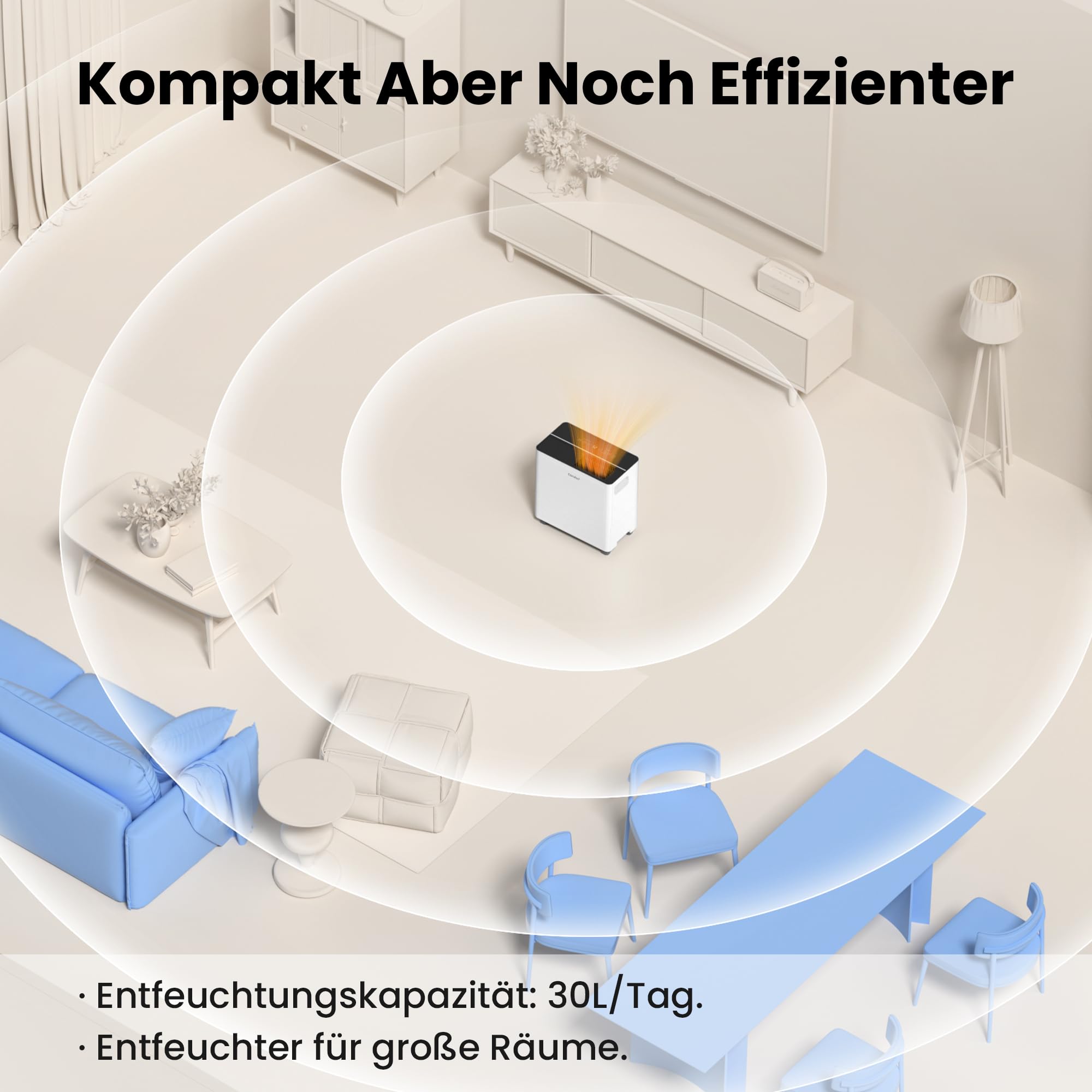 COMFEE CDDAE-30DEN7-QA3 Luftentfeuchter 30L/Tag für bis zu 73㎡, 3-Liter-Tank, drehbare Räder, Trocknungsmodus, Geräuschreduzierung, Automatische Abtauung 5