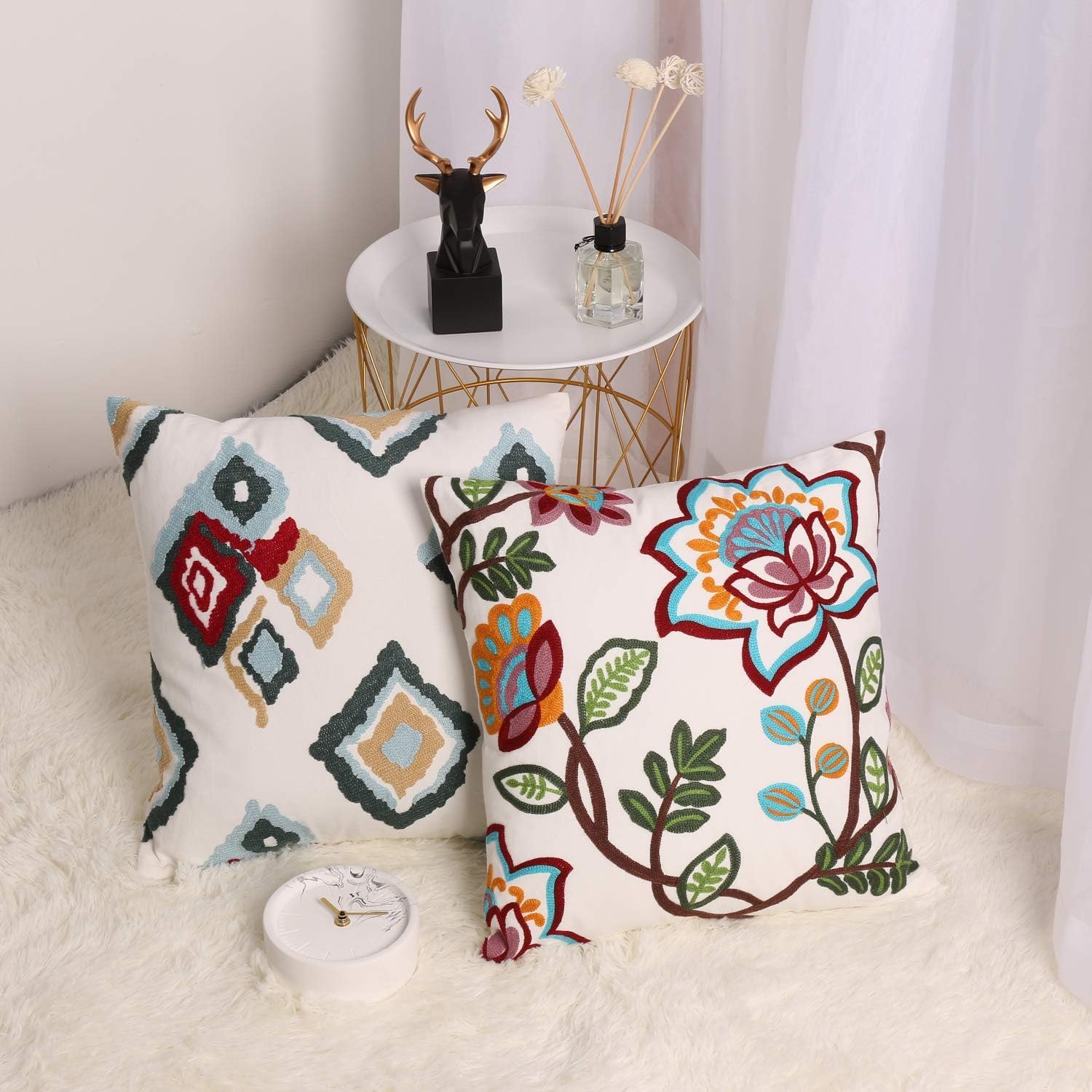 Embroidered Throw Pillow Covers 18X18 Farmhouse Decorative for Living Room Outdoor Pillows for Patio Furniture Throw Pillows for Couch cojines decorativos para sala Fall Decor for Home Christmas Sofa: Home & Kitchen