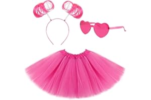 Lainlight Tutu for Girls, 3 Layered Tulle Tutu Skirts Set with Heart Glasses,Ponytail Headband Cosplay Party Supplies
