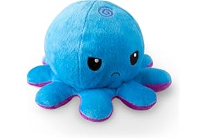 TeeTurtle - The Original Reversible Octopus Plushie - Purple + Blue - Cute Sensory Fidget Stuffed Animals That Show Your Mood, Angry Blue + Happy Purple, 4 inch