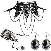 Sgoeths Halloween Black Choker Necklace for Women Gothic Punk Style Necklace Bracelet Set Vintage Tassel Earring Halloween Costume Gift (Black Set)