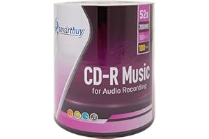 100 Pack Smartbuy Digital Audio CD-R Music 52X 700MB/80Min Branded Logo Blank Recordable Disc