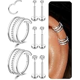 Small Cartilage Double/Triple-Hoop Helix Conch Piercing Earrings With Cubic Zirconia For Women Trendy 14K Gold Plated Titanium Surgical Stainless Steel Sets Nose Rings Hoops Septum Rings