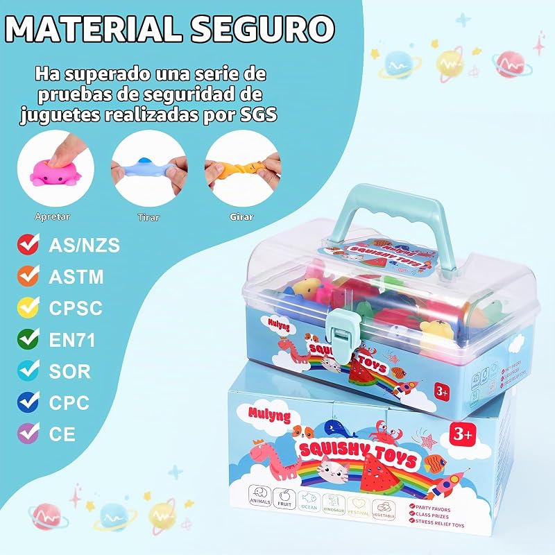 Brinquedos Mulyng Mochi Squishy, Brinquedo Anti-Stress Kawaii Squishies para Crianças Presente de Festa Presente de Natal Presente de Páscoa Prémios para a sala de aula com Caixa de Arrumação, Não Duplicados (Pack de 80) — foto 2 de 7