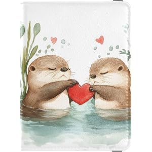 Otter Heart Leather Passport Book Cover Card Holder Protector for Travel