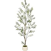 OXLLXO Olive Trees Artificial Indoor, 9FT Tall Faux Olive Tree (106in) with White Tall Planter, Artificial Plants with Natural Wood Trunk and Lifelike Fruits for Home Office Decor