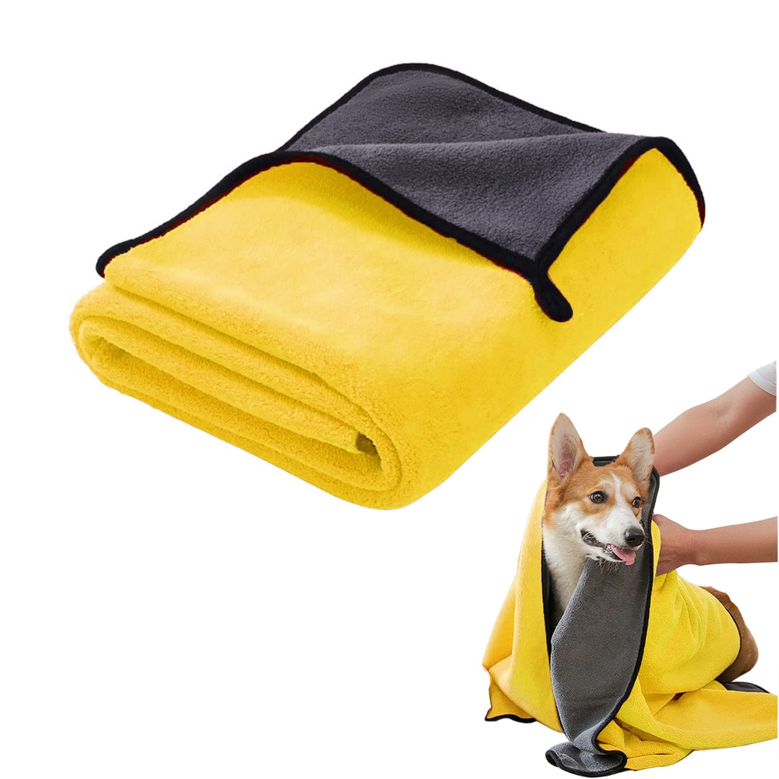 Super Absorbent Dog Towel Dry Fast, Super Soft Premium Dog Bath Robe,Machine Washing&Drying Pet Grooming Robe Towel (Yellow)