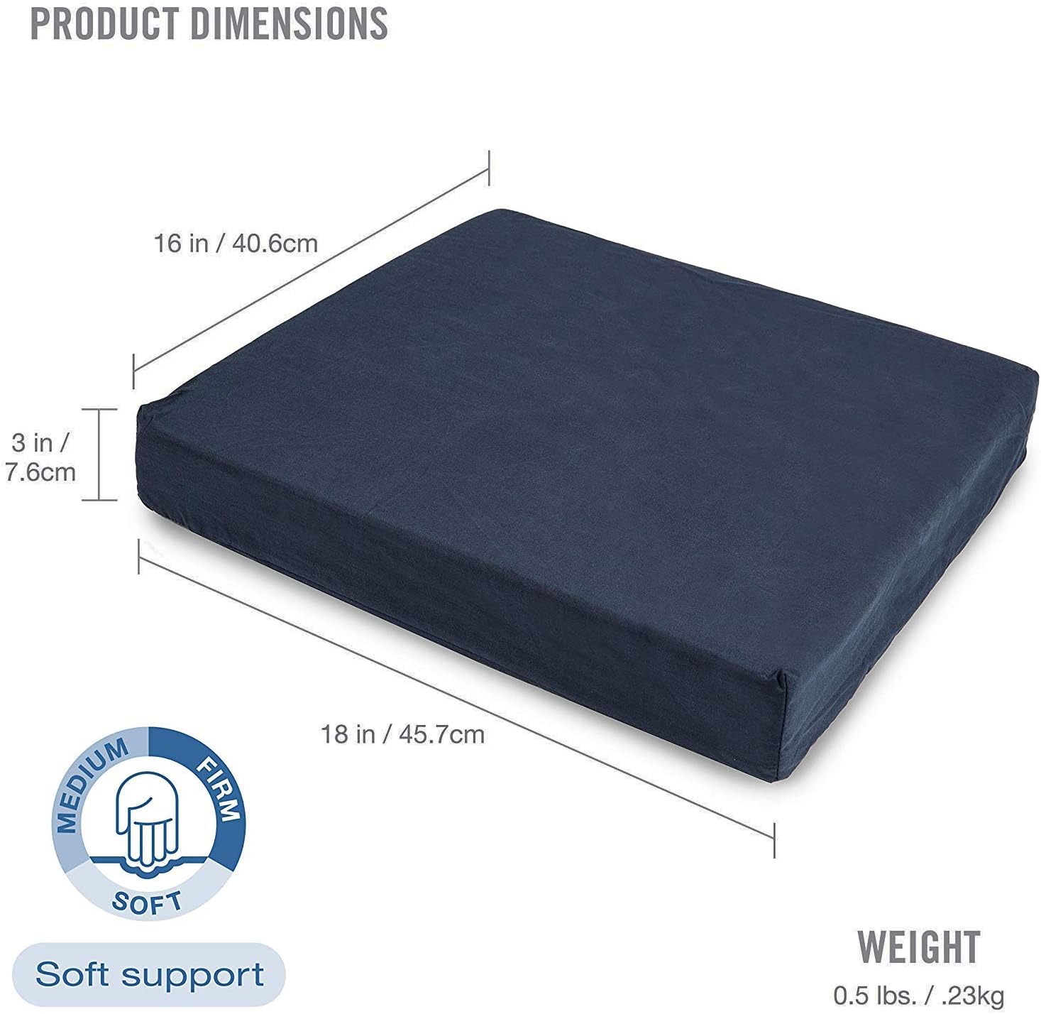 DMI Seat Cushion for Wheelchairs, Mobility Scooters, Office and Kitchen Chairs or Car Seats to Add Support and Comfort while Reducing Pressure and Stress on Back, 3 Inch thick, 16 x 18, Navy Blue: Health & Personal Care