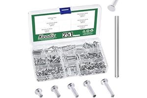 Keadic 251Pcs M4 Aluminum Flat Head Semi-Tubular Rivets Assortment Set, M4 x 6/10/14/18/20/mm Silver Tone Metal Stud Fasteners for Leather Household Automobile Industry