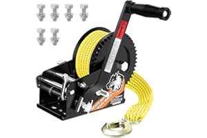 TRUQUAL Boat Trailer Winch, Heavy Duty Hand Crank winch with 33FT Strap, 2- Way Ratchet and Ratio 4:1/8:1Gear Two Speed Switchable 3500 lbs Boat Winches for Trailers, Towing Truck, ATV, RV and Jet Ski