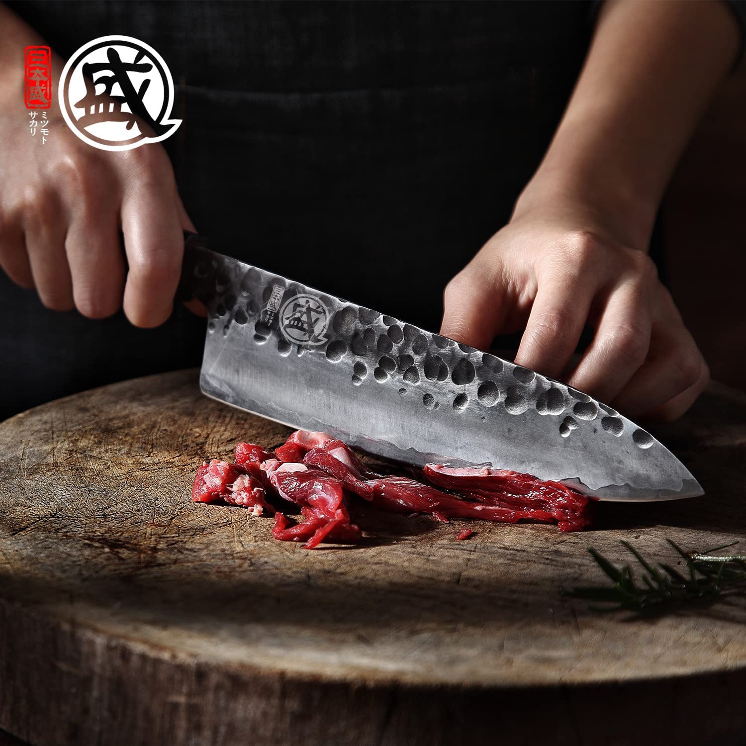 MITSUMOTO SAKARI Handgeschmiedetes Küchenmesser, 22 cm Gyuto Kochmesser 3