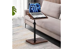 MuiiuM TV Tray Table for Couch, 360° Swivel/Height Adjustable / 180° Flip, C Shaped End Table with Book Clip for Sofa/Bed/Bathtub with Phone & Tablet Slot (Rustic)