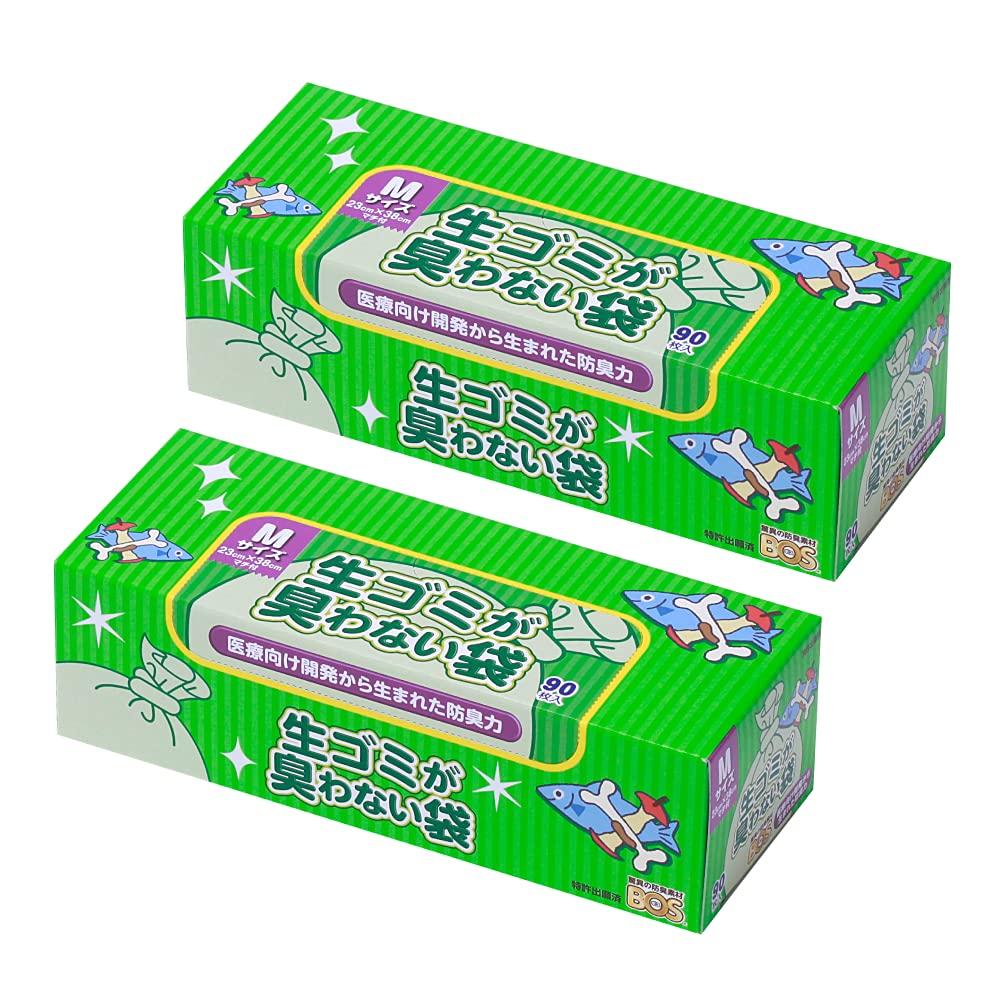 驚異の防臭袋 BOS (ボス) 生ゴミが臭わない袋 2個セット 生ゴミ処理袋【袋カラー：白】 (Mサイズ 90枚入)商品画像