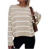 GORGLITTER Women's Striped Sweater Oversized Cute Drop Shoulder Fall Tops | Loose Crew Neck Pullover, Soft Comfy Lightweight
