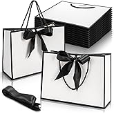 Tebery 30 Pack Gift Bags with Handle, Medium Thank you Paper Bag Bulk with Bow Ribbon, White and Black Wrap Bags for Valentine's Day Party Wedding Bridesmaid Birthday Graduation Housewarming, 11 x 3.9 x 7.8 Inch