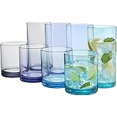 US Acrylic Classic Plastic Reusable Drinking Glasses (Set of 8) 12oz Rocks & 16oz Water Cups in Coastal Colors | BPA-Free Tumblers, Made in USA | Top-Rack Dishwasher Safe