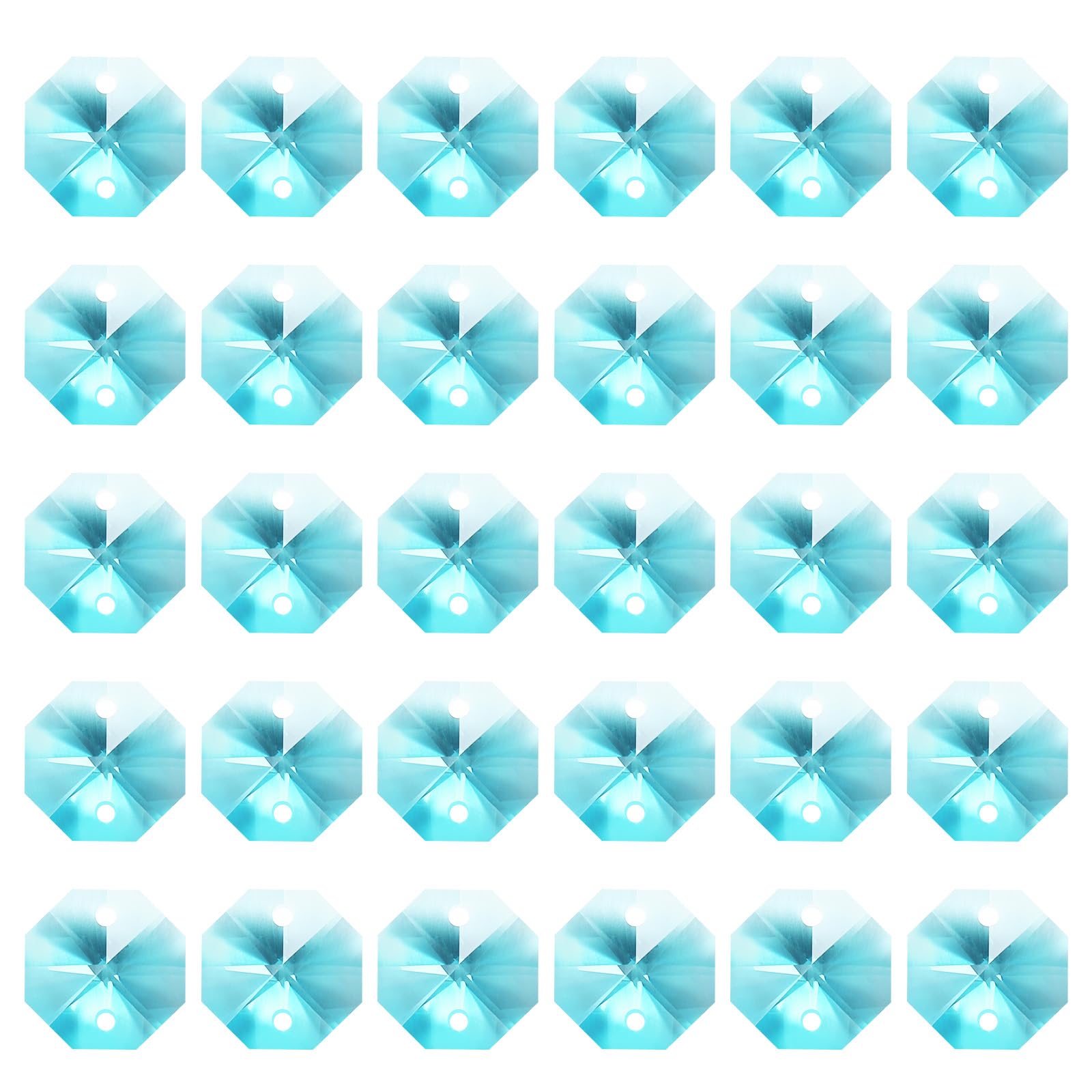 PATIKIL K9 Crystal Octagon Beads 2 Holes Pendants, 60 Pack 14mm Chandelier Prisms Parts Ornaments Hanging Beads for DIY Arts Crafts Decoration, Clear Blue
