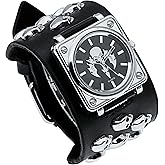 Vigorbee Good Leather Punk Skull Quartz Men's Square Wrist Watch,Big Dial Skull Women's Watch,Silver Elements,Fashion Gift Watch Cool Rock