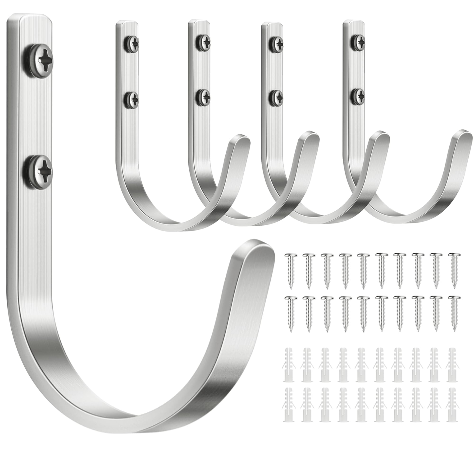 Josmimic Wall Hooks for Towel/Coat - 22LB Heavy Duty Metal Hanger Wall Mount, for Outdoor, Closet, Door, Shelf, Bathroom, for Backpack, Cup, Clothes, Mug, Silver Matte 5 Pack, Screws Included — image 1