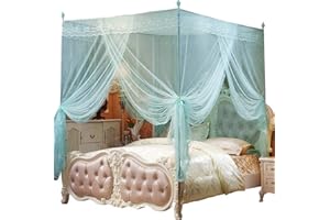 Nattey 4 Corners Princess Bed Curtain Canopy Canopies for Girls Boys Adults Bed Gift (Full, Green)