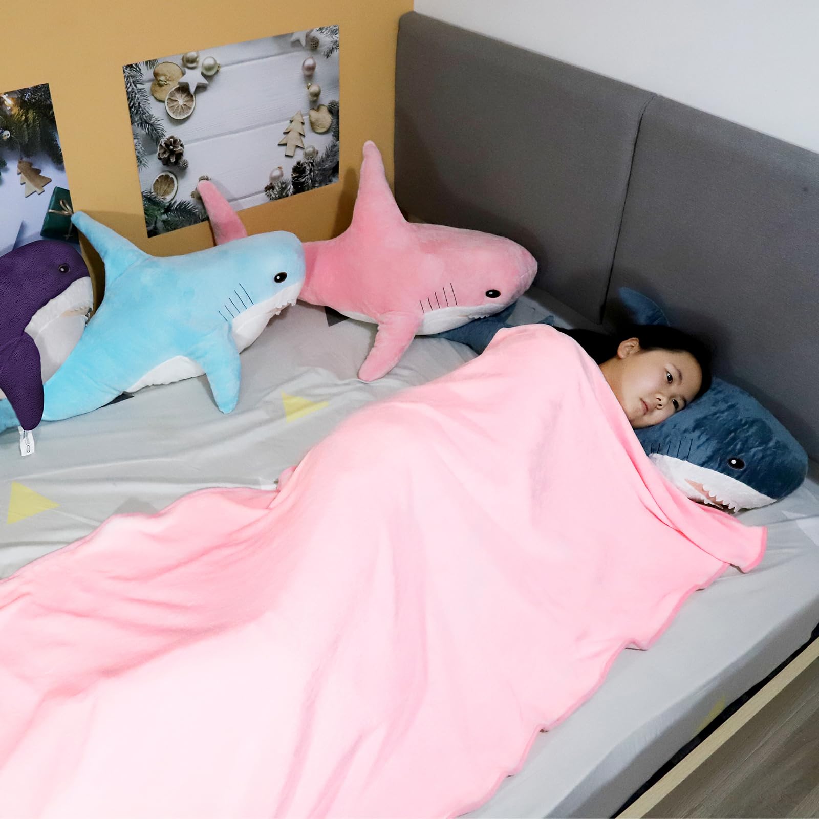 MUPI Shark Plush 23“ Shark Stuffed Animals Pillow-Blanket 2 in1, Cute Sharks Toy Plush Stuffed Ocean Sea Animal Plushies Gifts for Boys Girls Kids Adults, Pink