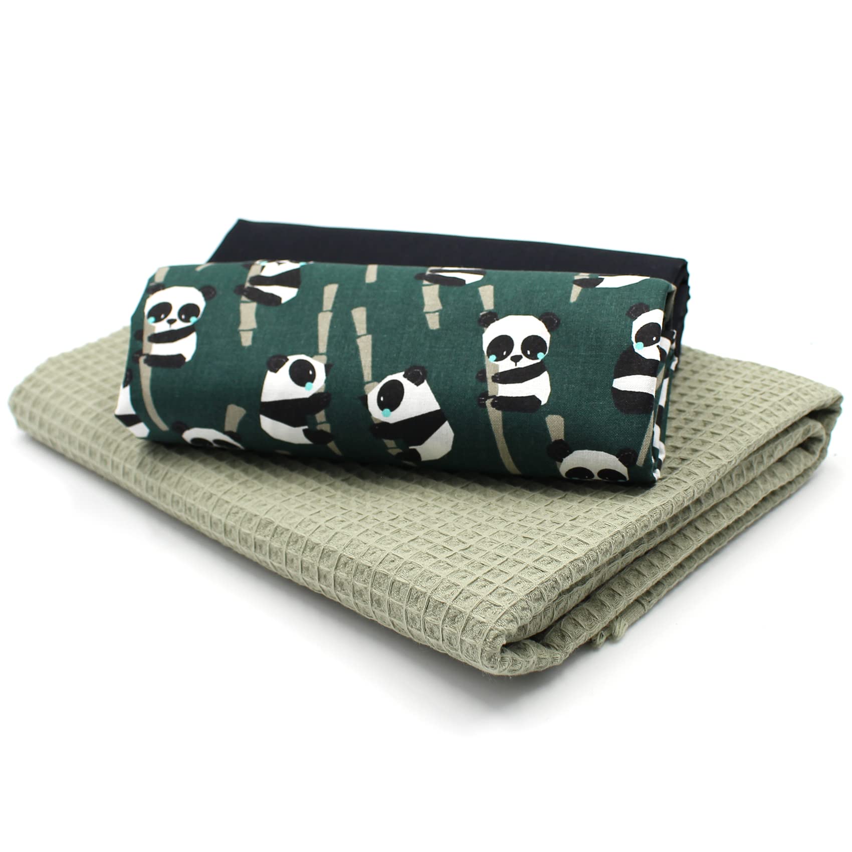 VmG-Store Waffle Pique + Cotton Fabric Set, Colour-Coordinated Waffle Fabric, 100% Cotton Fabric, Tex Standard 100 (Panda Set33) — image 1